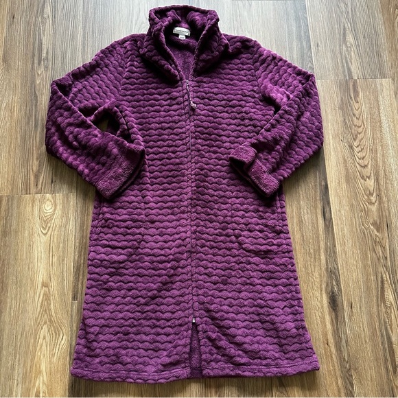 Miss Elaine Womens Robe Small Long Sleeve Full Zip Collar Purple Pockets Soft - Picture 1 of 7